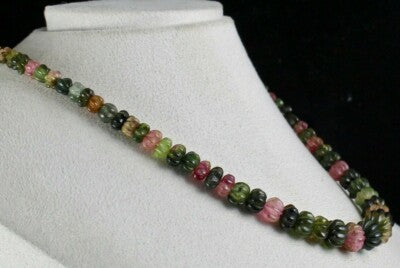 Certified Natural Multi Tourmaline 353ct Melon Carved Sterling Silver Necklace