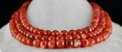 Natural Carnelian Beads 3 Line 1569ct Gemstone Important Necklace