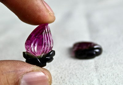Natural Bi Colour Tourmaline 23.20 Ct Leaves Pair Gemstone For Earring Designing