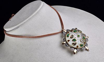 Certified Natural Rock Crystal Jadau Emerald Ruby 170ct Natural Diamond Pendant