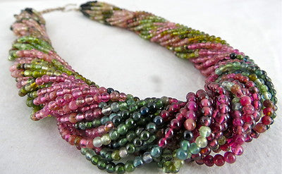 Certified Estate Nautral Multi Tourmaline Round Beads 658ct Silver Necklace