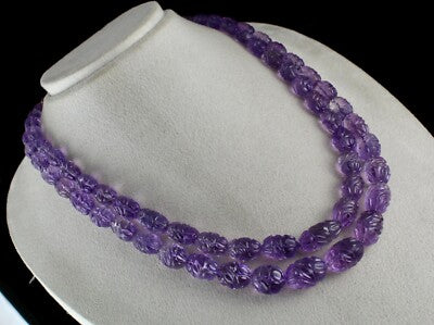 Certified Natural Amethyst Carved Beads Necklace 797 Ct Gemstone Important