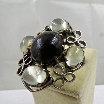 Natural Black Apatite & Moonstone 10.00ct 925 Sterling Silver Fashion Ring