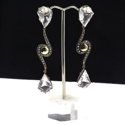 Natural Rock Crystal Quartz Diamond 71.44ct 18k Gold Sterling Silver Earrings