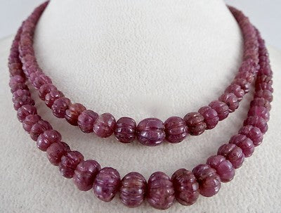 Certified Natural Ruby 276 Ct Carved Melon Gemstone Beads Necklace For Ladies