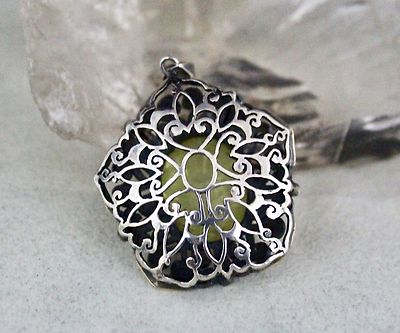 Natural Lemon Quartz 50ct Garnet Cut 18k Gold 925 Sterling Silver Carved Pendant