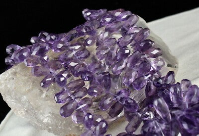 Natural Amethyst Tear Drops Beads 718 Ct Gemstone Sterling Silver Necklace