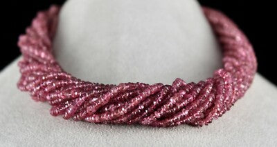 Certified Natural Pink Tourmaline 917ct Beaded Necklace Sterling Silver Clasp