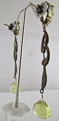 Certified Natural Lemon Quartz 83.63ct Sterling Silver 18k Victorian Earrings
