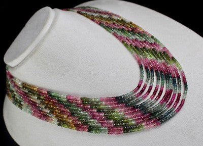 Natural Multi Colour Tourmaline 495 Ct Beads Faceted 10 L Gemstone Fine Necklace