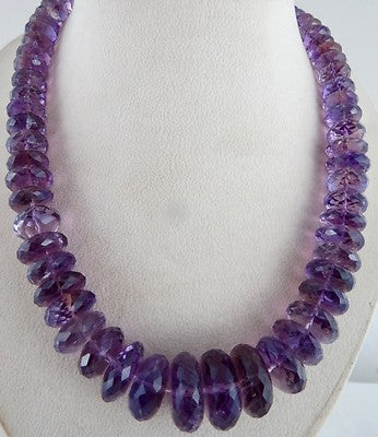 925 Ct Natural Amethyst Beads Faceted Gemstone Sterling Silver Necklace