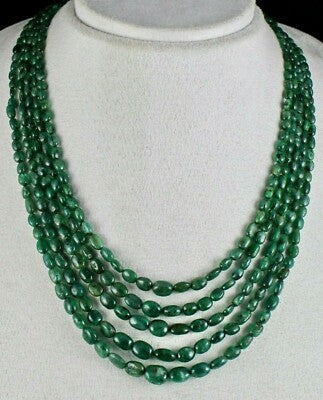Certified Vintage Natural Emerald 308ct Beads Nugget Gemstone Necklace Women's