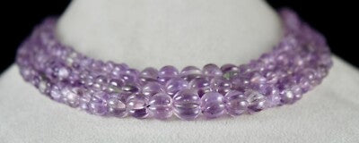 Antique Natural Amethyst Carved Melon Beads Necklace 583ct Gemstone 3 Line