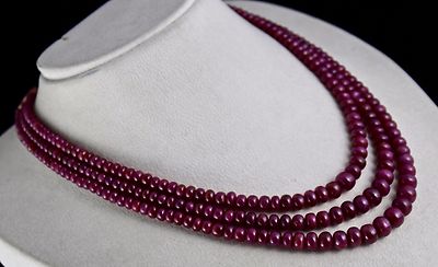 Certified Natural Untreated Ruby Beads 3 Line 602ct Ladies Necklace For Wedding