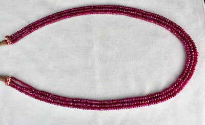Ruby Corundum 272 Carats Dyed Gemstone Necklace, 3 Line Long Beads