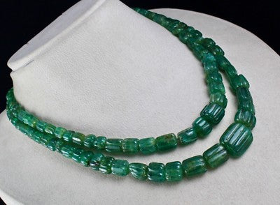 Certified Natural Emerald Carved Beads Necklace 465 Ct Vintage 17mm 2l For Women