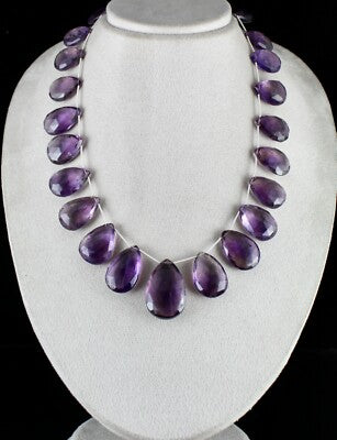 Certified Natural Amethyst Beads Tear Drops 704ct Sterling Silver Necklace 36mm