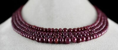 Certified Natural Ruby 439 Ct Round Beads Gemstone Necklace For Women
