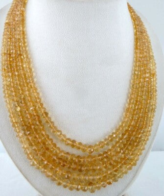 Natural Citrine 600 Carats Beaded Necklace 5-line Faceted Round Gemstone String