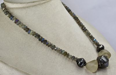 Labradorite & Rock Crystal Gemstone Necklace 296 Ct Faceted Designer Beads