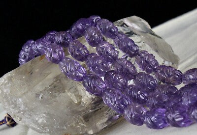Certified Natural Amethyst 759 Ct Carved Beads Important Gemstone Necklace