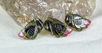 Natural Multi Tourmaline Carved 3 Pcs 28.26ct Gemstone For Designing