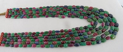 Certified Natural Emerald Ruby Sapphire 1462ct Beads Long Necklace