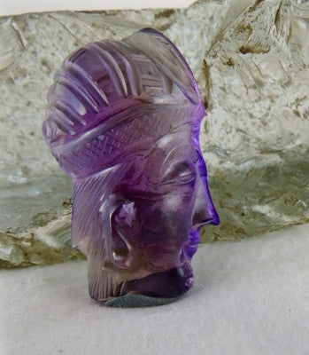 Natural Brazilian Amethyst Carved Face 53ct Gemstone Pendant 34mm Design