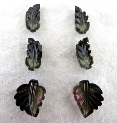 Natural Multi Colour Tourmaline 36.65ct Carved Leaves Earrings Set