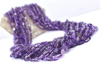 Natural Purple Amethyst Square 747 Ct Beads Sterling Silver Necklace 17"