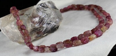 Certified Old Natural Multi Tourmaline Rubellite 323ct Carved Beads Necklace