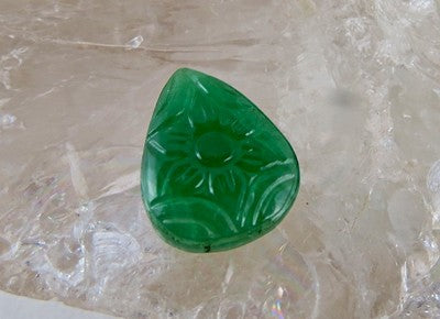 Certified Natural Zambia Emerald Pear Carved 7.45 Ct Loose Gemstone Ring Pendant