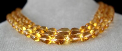 Certified Natural Yellow Citrine 565 Ct Beads Drops Golden Gemstone Necklace