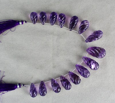 Certified Natural Amethyst Teardrop Carved 15pc Necklace 306ct Hanging Design