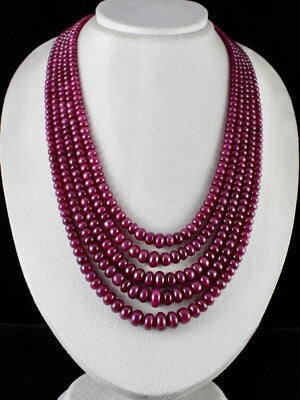 Certified Natural Unheated Ruby Beads Necklace, 1557 Ct Round 12mm, 5 Line