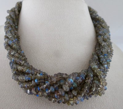 Natural Labradorite Beads Necklace Round Button 10 Line 500 Ct Gemstone Ladies