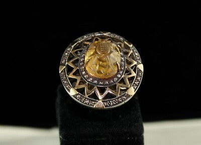 Antique Yellow Citrine 121ct Natural Diamond 18k Gold Sterling Silver Ring