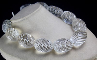 Certified Natural White Rock Crystal Quartz 2965 Ct Carved Oval Bead For Women