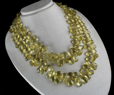 Certified Natural Lemon Quartz Beads 1502 Ct Tear Drops Gemstone Necklace