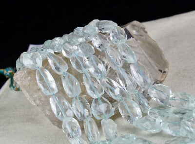 Certified Natural Blue Aquamarine Bead Necklace 1228 Ct Tumble Facets For Women