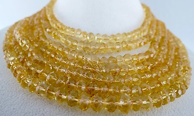 Certified Natural Citrine Faceted Beads Round Necklace 885 Ct Gemstone String