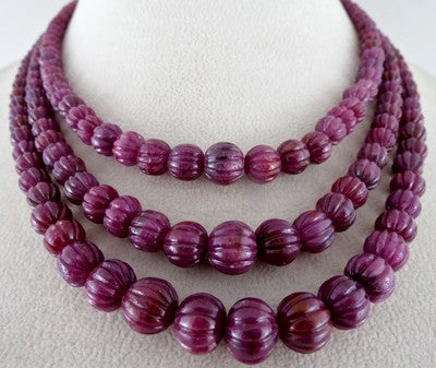 Certified Estate Natural Unheat Ruby 621ct Melon Beads Necklace For Women
