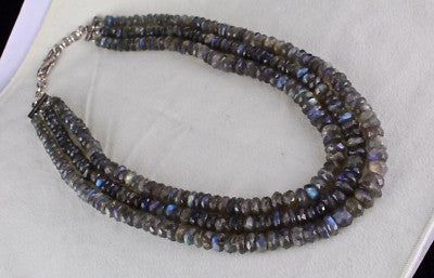 Natural Labradorite 1001 Carats Faceted Round Gemstone Sterling Silver Necklace