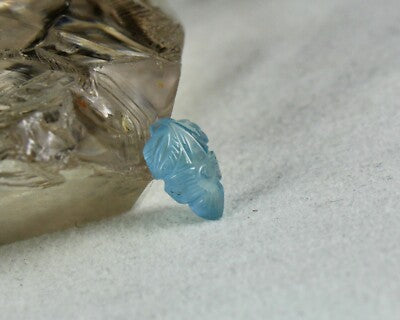 Classic 3.84 Ct Natural Blue Aquamarine Carved Leaf Gemstone Pendant Ring