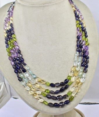 Iolite 4ct Peridot Aquamarine Citrine Amethyst Cabochon Beads Necklace