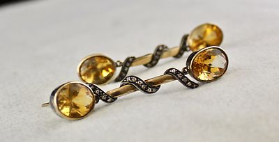Unique 10.00+ct Yellow Citrine Natural Diamond Victorian Earring 18k Gold Silver