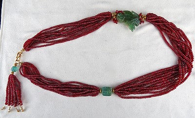 Certified Antique Zambian Emerald 615ct Ruby Natural Diamond 22k Gold Necklace