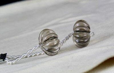 Natural Black Smoky Quartz 45 Ct Carved Melon Round Beads Gemstone