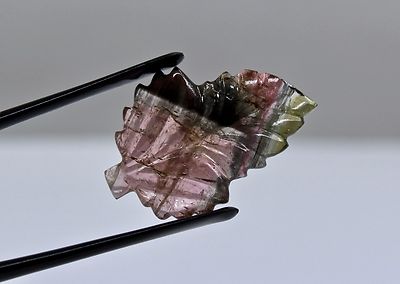 27x18 Mm Multi Tourmaline 10.68ct Carved Leaf Gemstone Ring Pendant