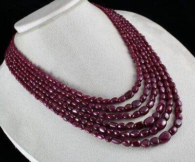 Certified Natural Untreated Ruby 782 Ct Tumble Long Beads Ladies Necklace